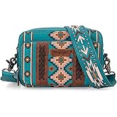 Wrangler Crossbody Bag for Women Boho Aztec Small Multi Pocket Crossover Purse
