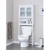 Spirich Over The Toilet Cabinet for Bathroom Storage, Above Toilet Storage Cabinet with Moru Tempered Glass Doors, White
