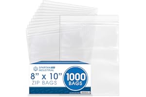 Spartan Industrial - 8” X 10” (1000 Count) Quart Clear Reclosable Zip Plastic Poly Bags with Resealable Lock Seal Zipper - 2 