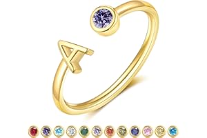 ZNBOH Gold Birthstone Initial Rings for Women Non Tarnish Dainty 14K Gold Plated Adjustable Letter Ring for Teen Girls Stackable Cute Thumb Pinky Fashion Unique Open Simple Birthday Gifts Jewelry