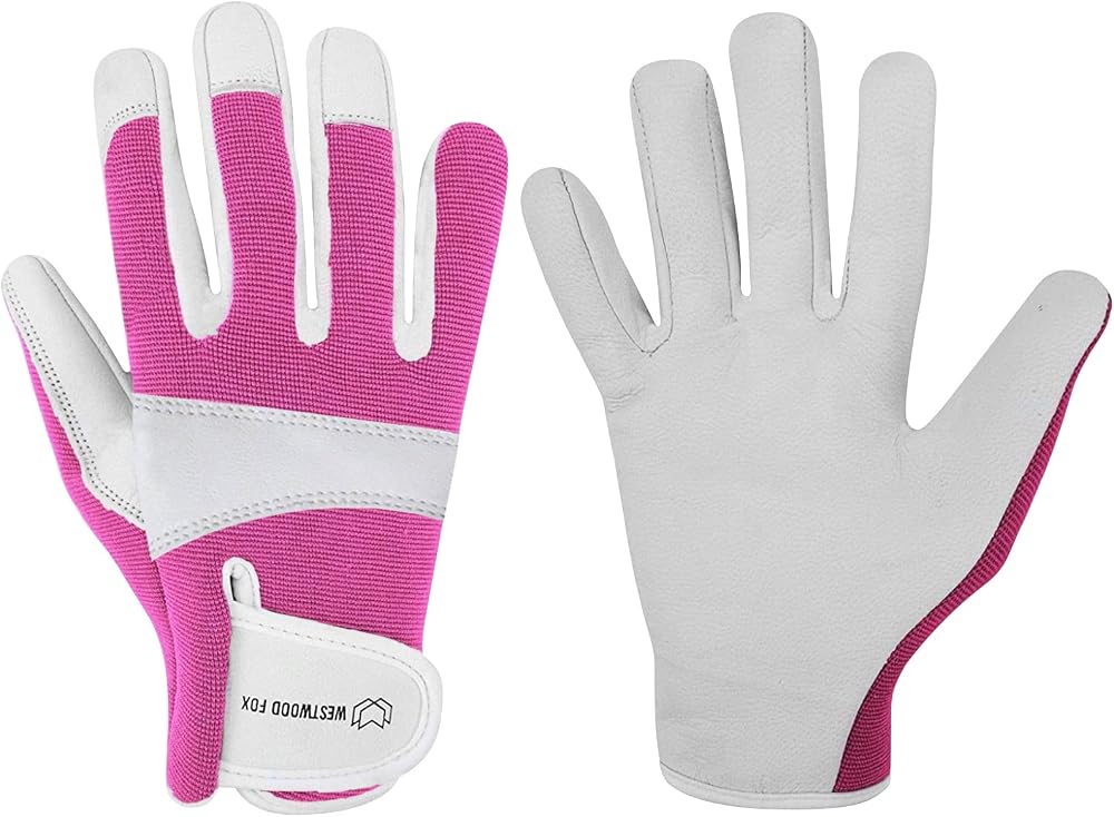 WESTWOOD FOX Gardening Gloves Leather Thorn Safety Heavy Duty Pink Medium