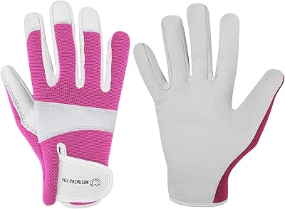 WESTWOOD FOX Gardening Gloves Leather Thorn Safety Heavy Duty Pink Medium