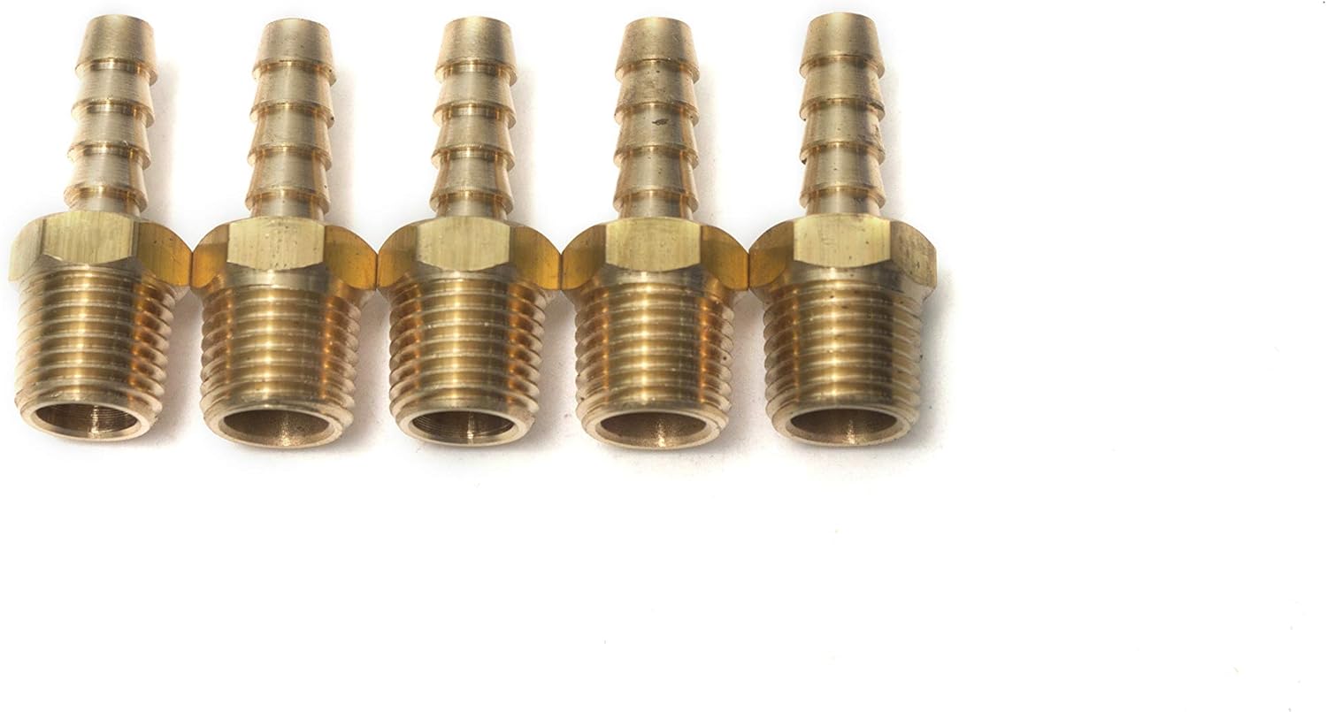 LTWFITTING Brass Barbed Fitting Coupler/Connector 1/4-Inch Male BSPT x 6mm Hose Barb(Pack of 5), Tubing ID: 1/4"(6mm)