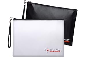 ROLOWAY Fireproof Document Bag (13.4 x 9.8 inches), Fireproof Money Bag for Cash, Fireproof Envelope for A4 Documents with Zipper & Strap (2-Pack)