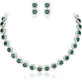 EVER FAITH Gorgeous Round Cut Cubic Zirconia Birthstone Bridal Necklace Earrings Tennis Bracelet Sets Wedding Prom Jewelry Set for Women