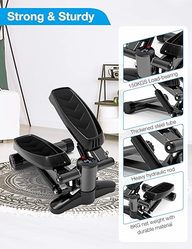 Steppers For Exercise At Home, Stair Stepper With Resistance Bands  Monitor, Mini Stepper Machine For 330LBS Capacity, Pre-Assembled Design,  Black