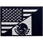 USA American United State Flag and Mexico Flag Patch Embroidered National Applique Iron On Sew On Emblem, White &amp; Black