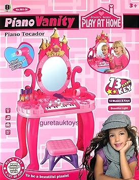 Little Buddy Kids Battery Operated Beauty Makeup Role Playset with Piano, Real Blower and Mirror Durable Dressing Vanity Table up with Music and Lights(Multicolour)