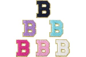 Aganmi 6 Pcs Self Adhesive Chenille Letter Patches for Bags, 2 inch Preppy Varsity Letter Patches for Clothes and Hats, Large Letter Stickers for Laptop Phone Case Fridge, B