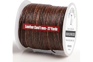 DECOBUY Round Leather Cord 1 mm String, 27 Yards Rope for Jewelry Making, Bracelets, Necklaces, Kumihimo Braiding, Wraps, Crafts, Hobby, and DIY Projects - Distressed Rustic Brown