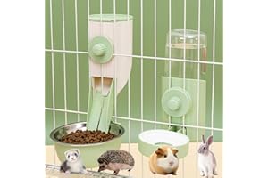 SUPERPAWS Hanging Rabbit Automatic Food Feeder with 30oz Bowl and 500ml Water Dispenser Bunny Gravity Feeding Station Waterer Set Hanging Self-Dispensing Feeder for Cages,Ferret,Guinea Pigs Chinchillas Hedgehog