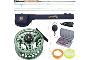 Sougayilang Fly Fishing Combo, 4 Piece Fly Rod and CNC Machined Aluminum Alloy Reel Complete Starter Package with Rod Bag- Gr