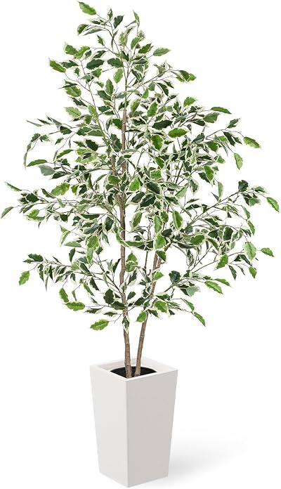 YOLEO 5FT Ficus Tree with White Planter Indoor Silk Realistic Faux Plant