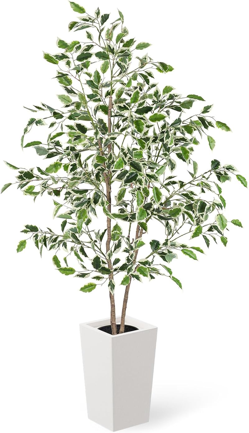 YOLEO 5FT Ficus Tree with White Planter Indoor Silk Realistic Faux Plant