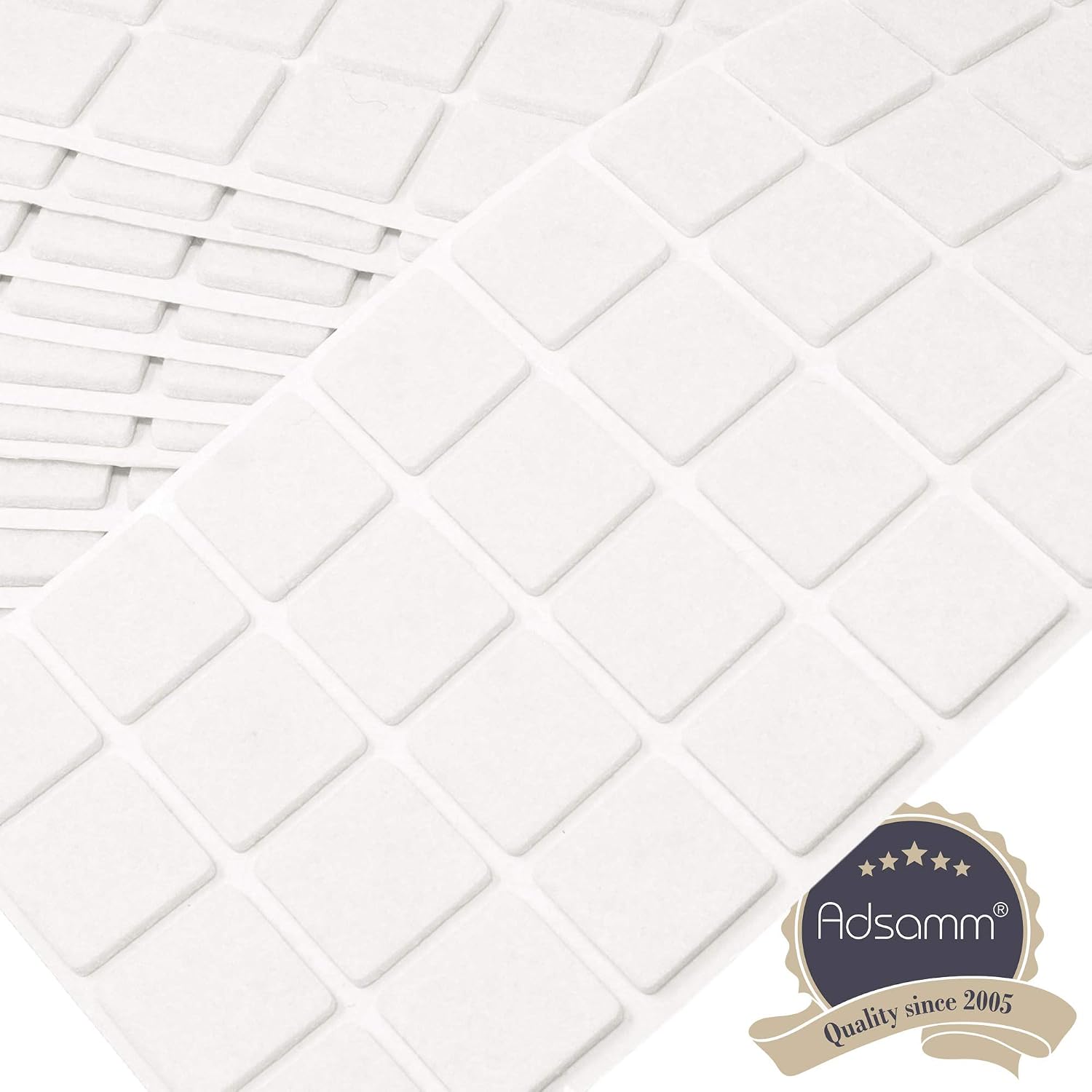 Adsamm® / 800 x self-adhesive felt pads/White / 0.98x0.98'' (25x25 mm) / square / 0.138'' / 3.5 mm thick stick-on furniture felt glides/Furniture & Chair Glides - Image 4