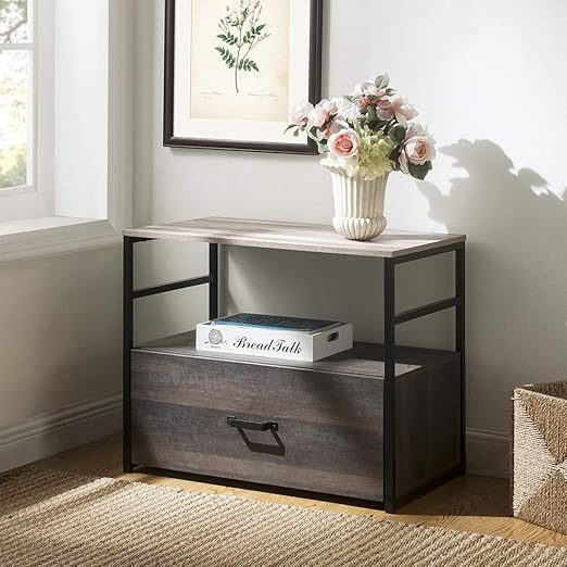 Amazon Com Greatmeet Lateral File Cabinet With Drawers And Top Open Shelf Modern Large Filing Cabinets With Bookcase For Home Office Brown Kitchen Dining