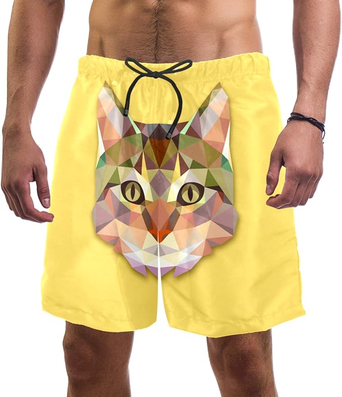 Mens Short Cute Hipster Cat Swim Trunks Quick Dry Breathable Sports