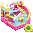 SunSports Pink Bounce House with Slide,Indoor Bouncy House for Kids 3-8,Inflatable Obstacle Course with Blower,Jumping Castle with Air Ball Pit