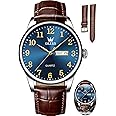 OLEVS Watch Men Mens Watches Watches for Men Leather Band Classic Brown Leather Watch Men, Analog Watch Men, Black Mens Leather Watch, Dress Waterproof Large Face Mens Watch,Relojes para Hombres Watch