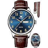 OLEVS Watch Men Mens Watches Watches for Men Leather Band Classic Brown Leather Watch Men, Analog Watch Men, Black Mens Leather Watch, Dress Waterproof Large Face Mens Watch,Relojes para Hombres Watch