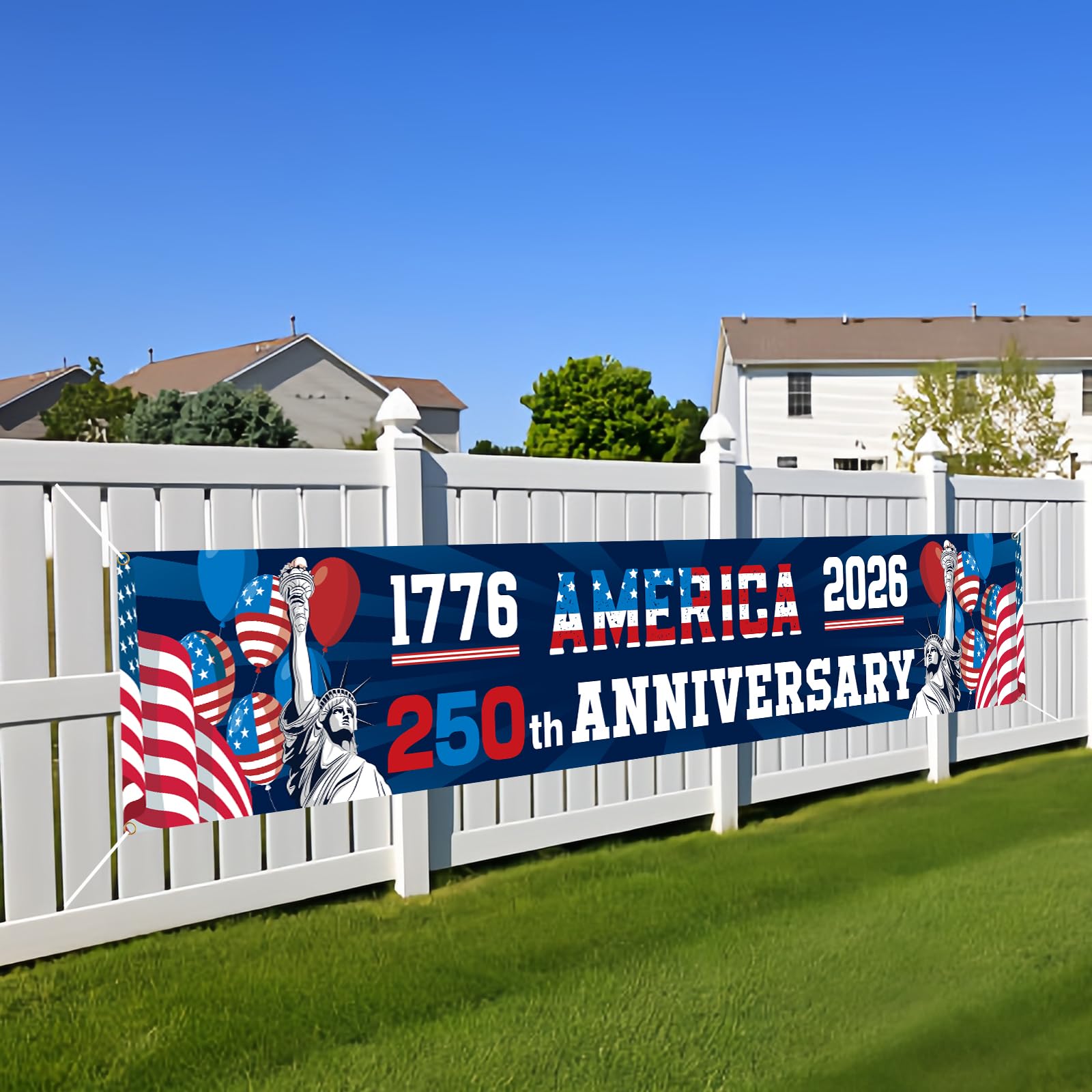 FLUUZE 250th Anniversary American Banner Flag, 4th of July Decorations,1776-2026 USA 250th Birthday Premium Banner with Grommets, Decorations for Outdoor, Indoor, Yard, Garden, Porch (Style 1)