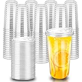 20oz Disposable Stemless Glasses With Strawless Sip Lids,PET Disposable Drinking Cups,Clear Plastic Wine Glasses for Parties Birthday,Wedding,Meeting,Christmas Party Supplies (100, Transparent)