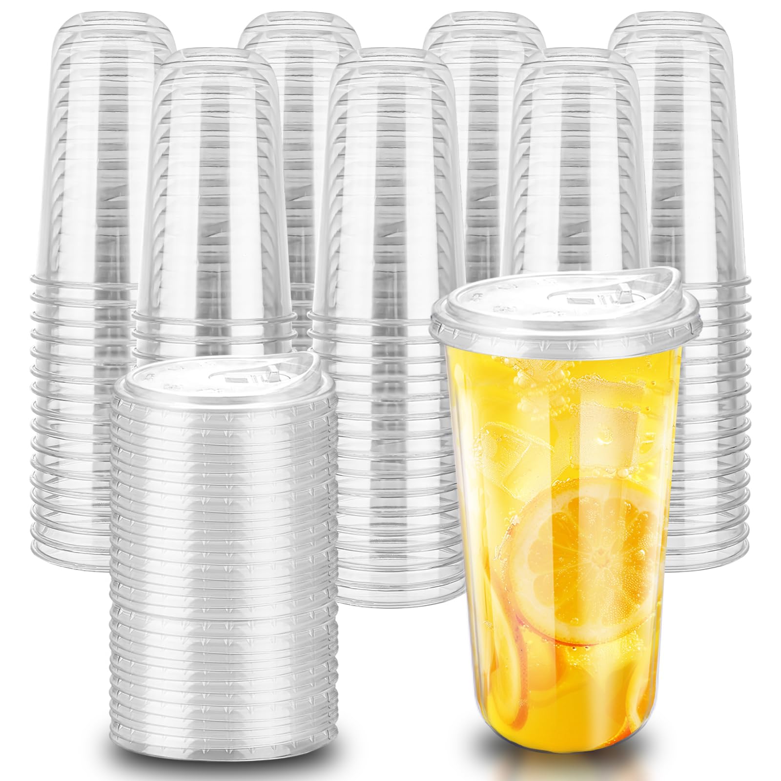 Photo 1 of 20oz Disposable Stemless Glasses With Strawless Sip Lids,PET Disposable Drinking Cups,Clear Plastic Wine Glasses for Parties Birthday,Wedding,Meeting,Christmas Party Supplies (100, Transparent)