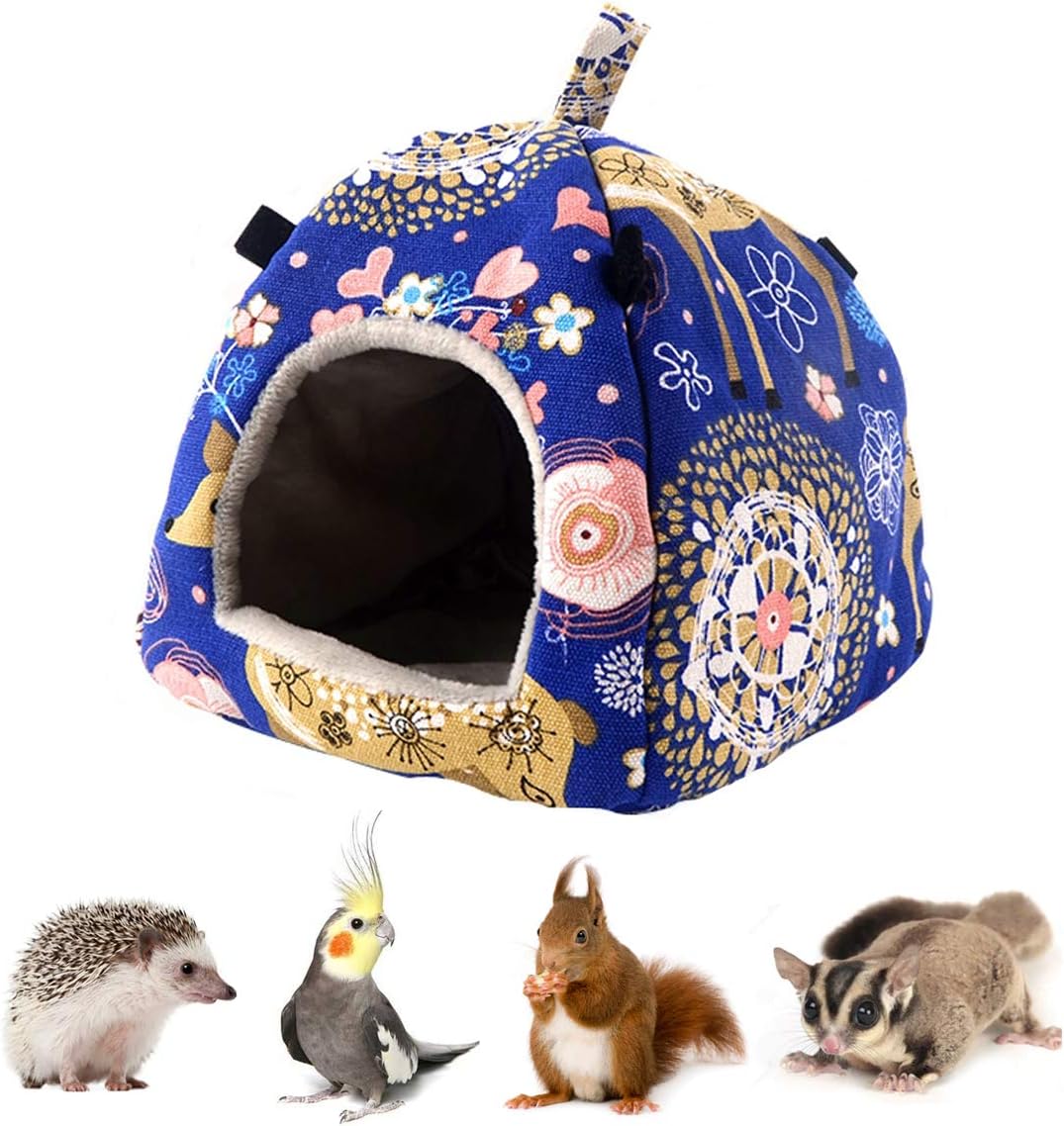 Hamster Tent Bed Winter Warm Hammock Sleeping Bed for Gerbil Rat Sugar Glider Squirrel Hedgehog Small Birds (M, Blue Elk)
