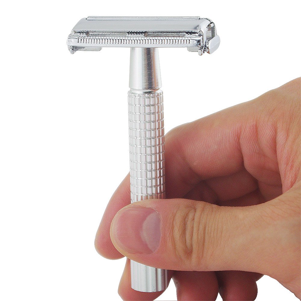Bombex™ Double Edge Safety Razor with Twist-to-open Style Classic Razors Kit with Travel Case and 10 Super Shark Stainless Blades Shaving Sets