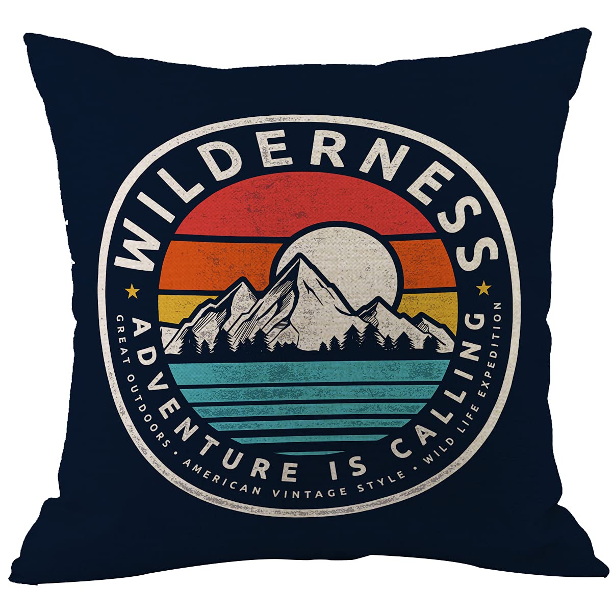 CANSEGO Mountain Pillow Covers Cases Wilderness Adventure Camping Mountains Tree Sun Lake Vintage Throw Pillow Cushion Cotton Linen 18x18 Inch Home Decor Couch Desk Bedroom