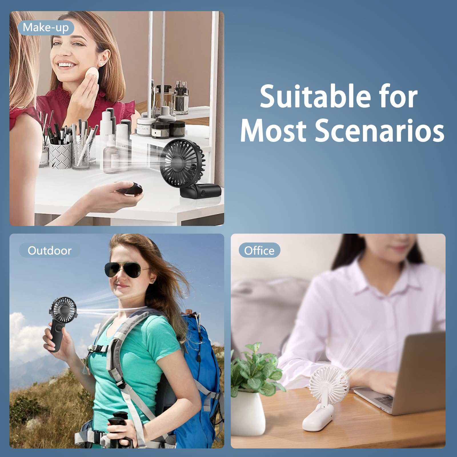 [2-packs Portable Handheld Fan] Personal Hand Held Fan for Travel, Foldable Eyelash Neck Fan with Digital Display, Lanyard, 5 Speeds, 180° Adjustable, 3-12h Working Time, Rechargeable Battery Operated