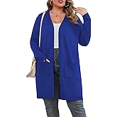 TIANZHU Plus Size Lightweight Cardigan for Women Open Front Long Sleeve Loose Fit Casual Outwear with Pockets XL-4XL