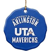 GRAPHICS & MORE Texas at Arlington Mavericks Logo Porcelain Scalloped Holiday Christmas Tree Ornament - 2.8" (7.1 cm)