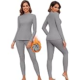 WOWENY Mock Neck Thermal Underwear Set For Women Long Johns Base Layer Fleece Lined Top And Bottom Cold Weather