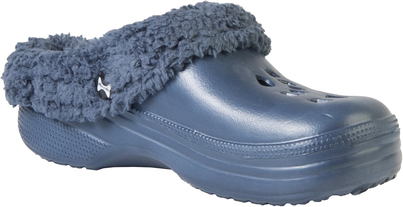 Hounds Dawgs Women's Fleece Clogs Navy Indoor Outdoor Fluffy Pantuflas