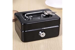 Semme Metal Cash Box with Locking Mechanism Tray Secure Portable Cash for Home and Car Usage (Black)