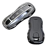 TANGSEN Key Fob Case TPU Cover Compatible with Porsche 911 Cayenne Panamera TAYCAN Transparent Carbon Fiber Texture 3 & 4 Button Protective Key Shell