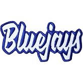 (2" x 4") Bluejays, Embroidered, Iron on Patch (White Twill/Royal Blue Outline)