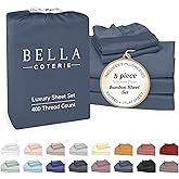 Bella Coterie Luxury Bamboo Viscose Split King Size Sheet Set | 2 Fitted Sheets for Sleep Number & Adjustable Beds | 100% Organically Grown | Cooling & Ultra Soft | 18” Deep Pocket [Slate Blue]