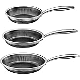 FogDream 3 Pcs Non Stick Frying Pans without Lids, 8, 10 & 12 Inch Stainless Steel Skillets, Tri-Ply Stainless Steel for All Cooktops, Dishwasher & Oven-Safe Cooking Pan, Stay-Cool Handle, Silver