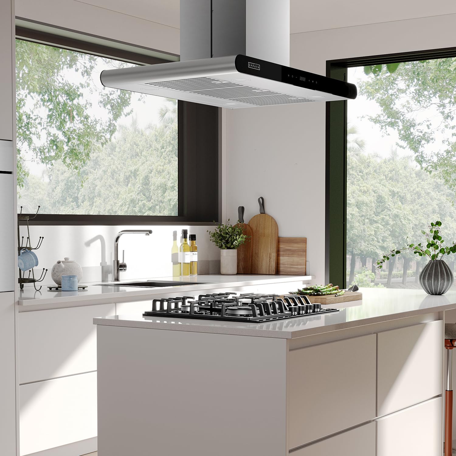 Empava 24 in. Gas Stove Cooktop with 4 Sealed Burners-Heavy Duty Continuous Grates-NG/LPG Convertible-Black Tempered Glass Surface, 24 Inch