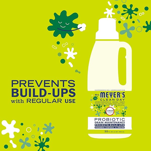 MRS. MEYER’S CLEAN DAY PROBIOTIC DRAIN MAINTENANCE LIQUID, LEMON VERBENA, FRESHENS DISPOSALS AND DRAINS, 32 FL OZ