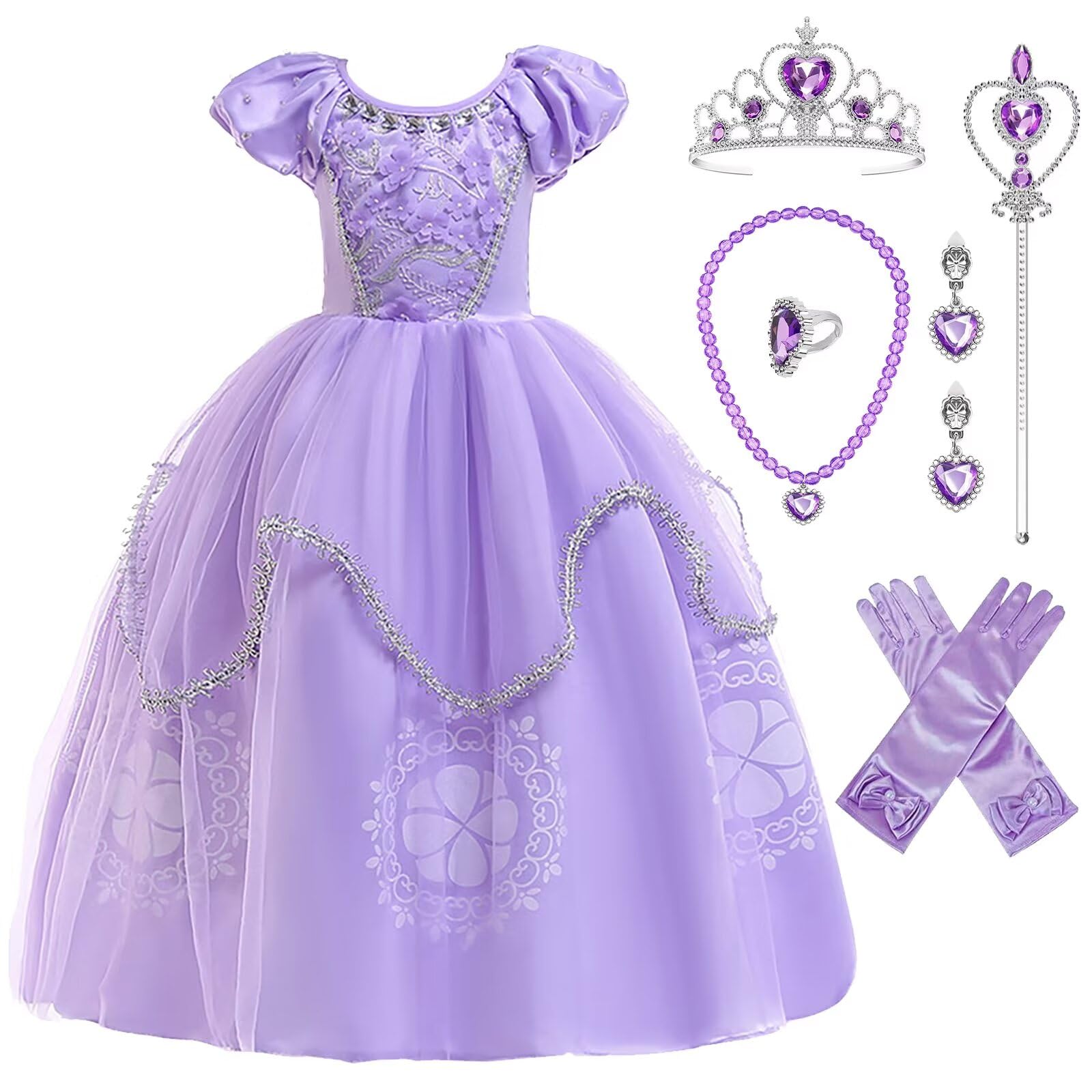 PIXUYE Princess Fancy Dress Princess Costumes for Girls with Accessories for Kids Birthday Carnival Halloween Christmas Parties Cosplay,T01-100