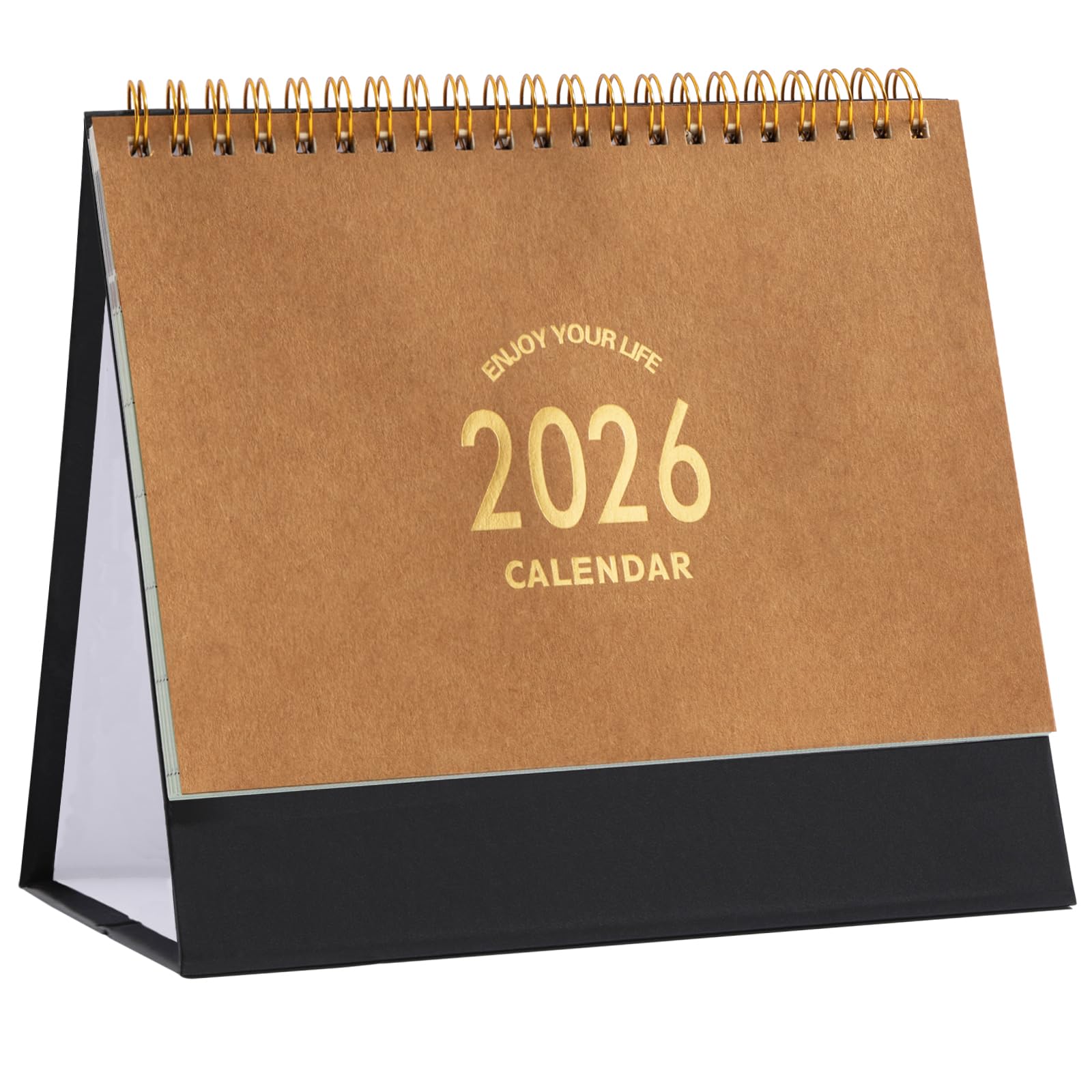Small Desk Calendar 2026, Standing Flip Desktop Calendar - Metal Ring Twin-Wire Binding Monthly Desktop Calendar for Home Office School (Kraft paper color)