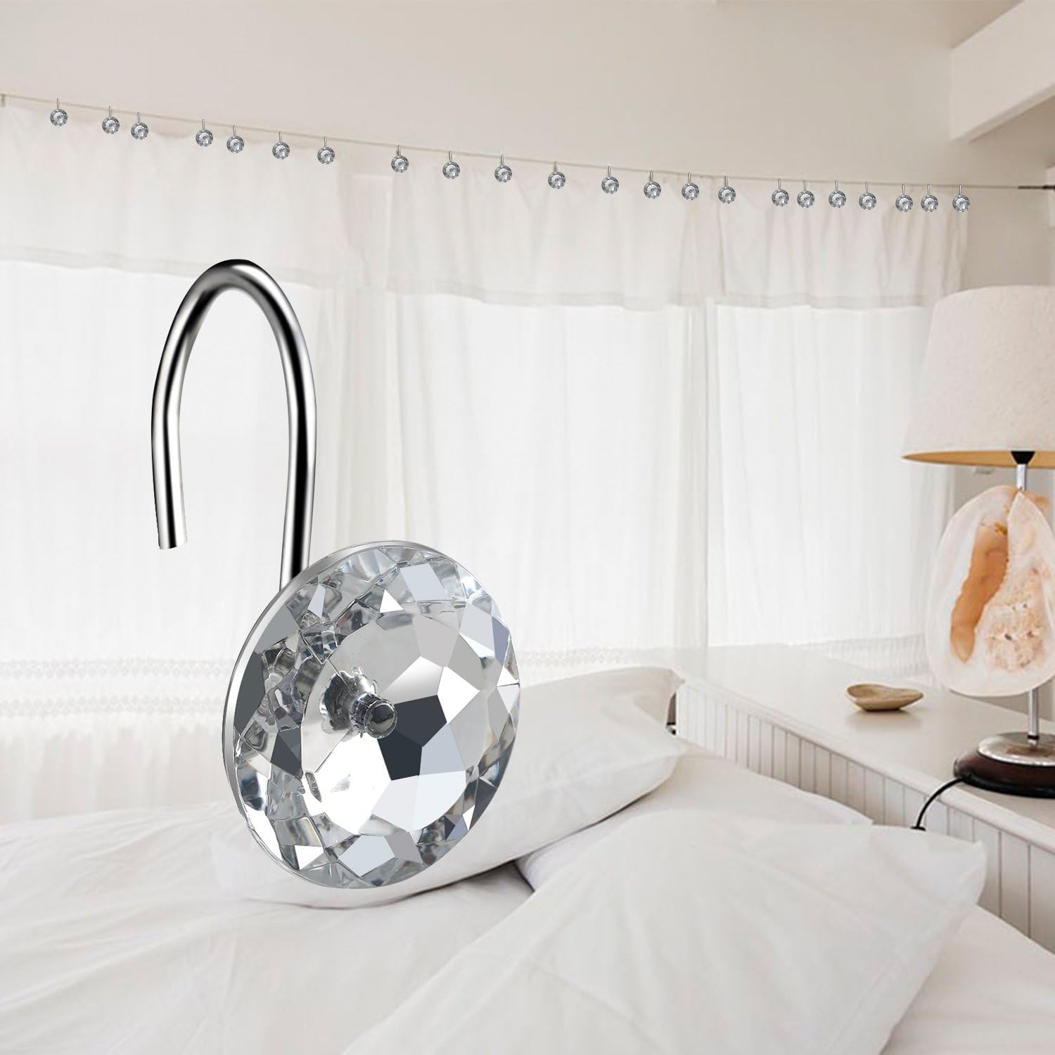 HBlife 12 Pcs Acrylic Decorative Rolling Shower Curtain Hooks Rhinestones Bath Bathroom Set: Home & Kitchen
