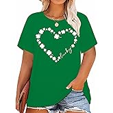 Plus Size St. Patrick's Day Shirt for Women Lucky Shamrock Tee Shirts Irish Clover Graphic Print Tops