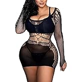 Leypafy Sexy Womens Lingerie Dress Fishnet Bodycon Stripper Outfit Hollow Out Mesh Chemise Babydoll Bodycon Beach Cover Up