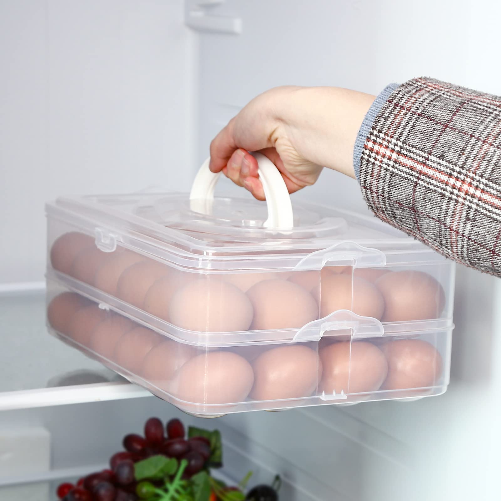 HANSGO 2-Layer Portable Deviled Egg Carrier with Stackable Trays - Dispenser Container with Handle for 48 Eggs