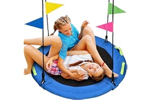 HeyZoo 48 inch Tree Swing, Larger Saucer Flying Swing for Whole Family, 900lbs Weight Capacity, with Adjustable Hanging Straps, for Outdoor Playground, Gifts for Kids, Blue