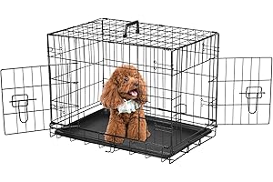 AIDOLY Dog Crate, 24 Inch Small Wire Kennel with Divider Panel, Metal Cages with Double Door, Leak-Proof Pan Tray, Folding Portable for Indoor Outdoor Travel